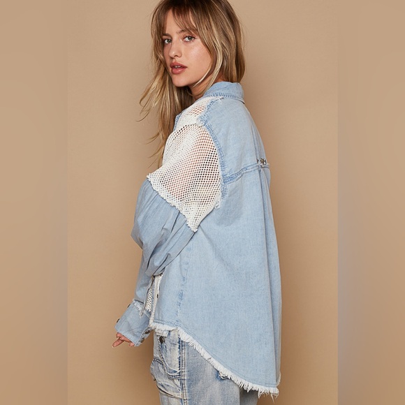 #174 CLOSEOUT FIRM 🌸New! Pol Oversized Cotton Studded Jacket Top - Picture 4 of 4